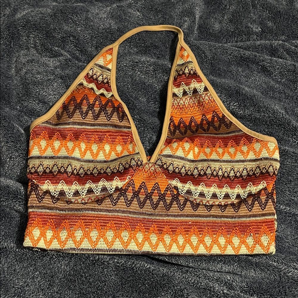 SHEIN Orange and Brown Patterned Crop Top